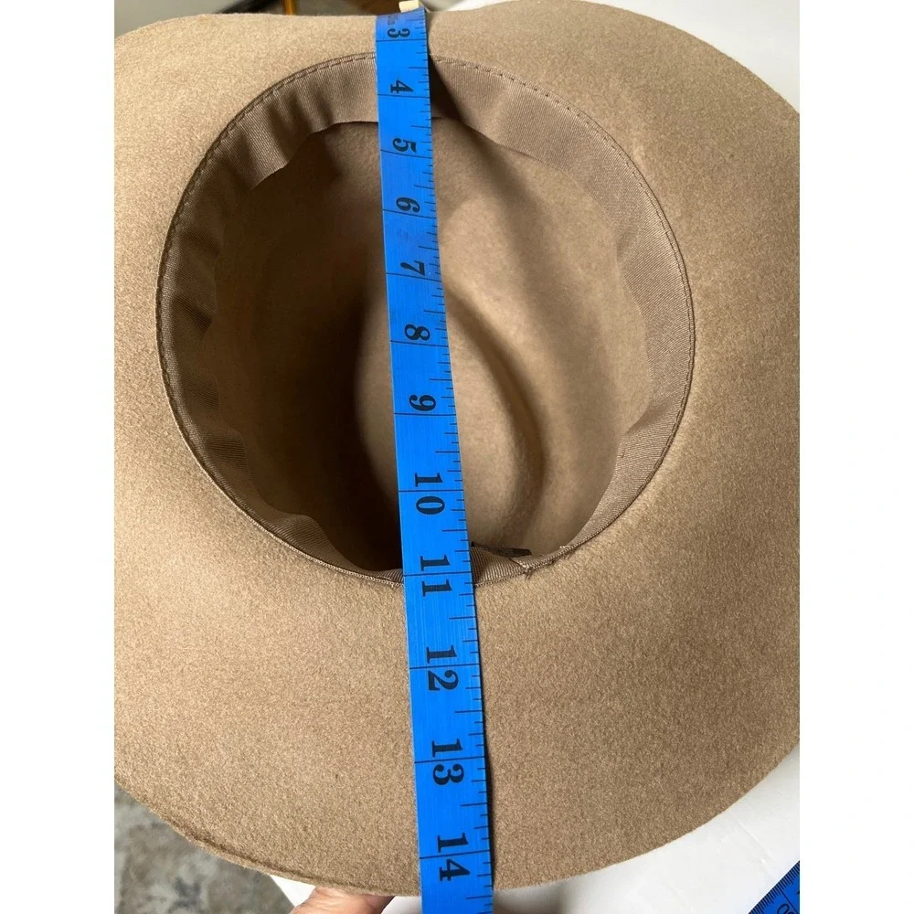 Wide Brim Rancher Fedora Hat Tan‎ Wool Felt White Band Boho Western OS